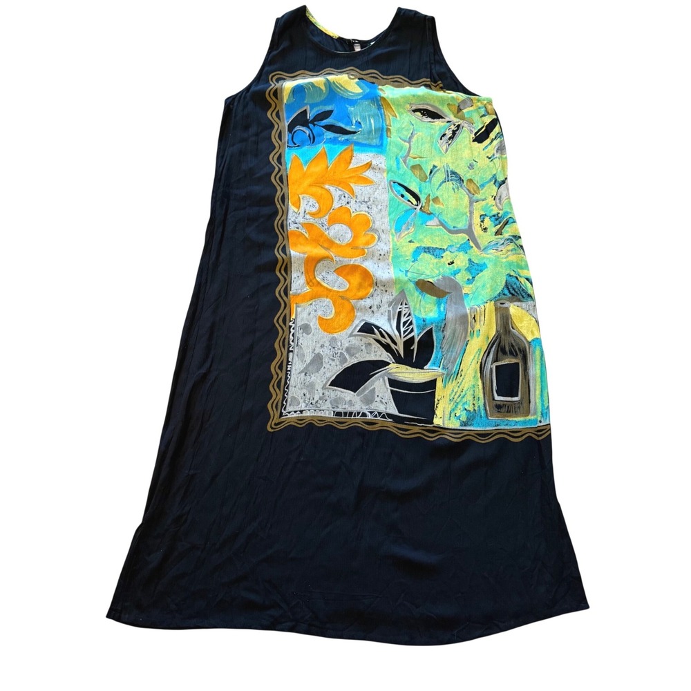 Vintage 90's Hilo Hattie Abstract Art Rayon Bohemian Resortwear Maxi Dress XL